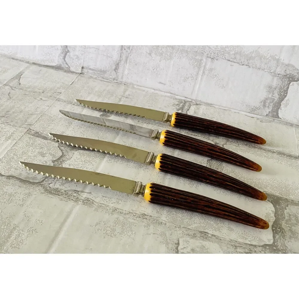 Regent Sheffield England Vintage Steak Knives Set of 4 Faux Antler Bakelite